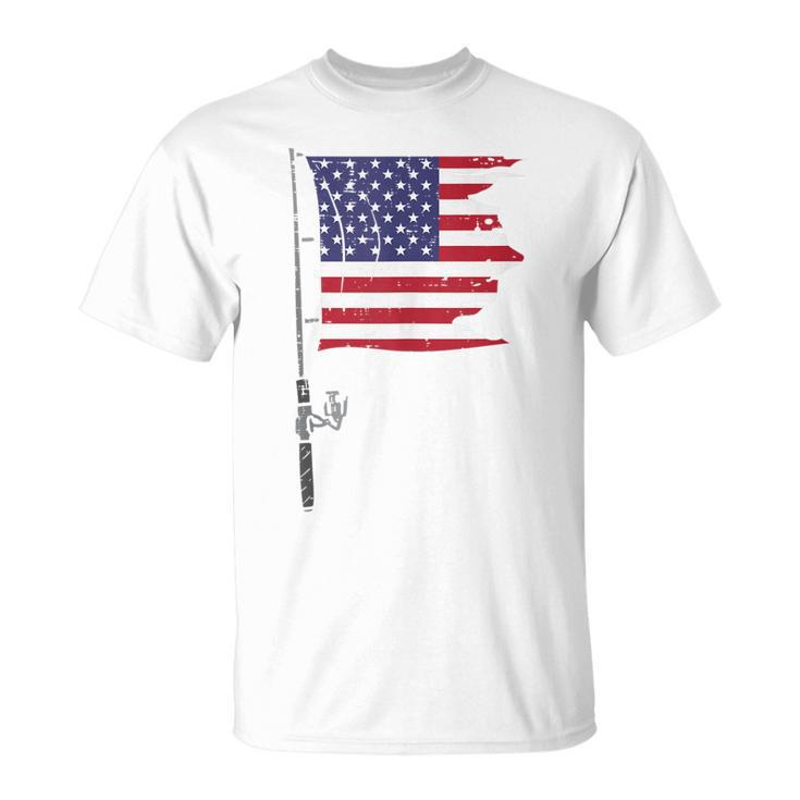 Fishing Rod American Flag Fish 4Th Of July Patriot Men Dad  Unisex T-Shirt