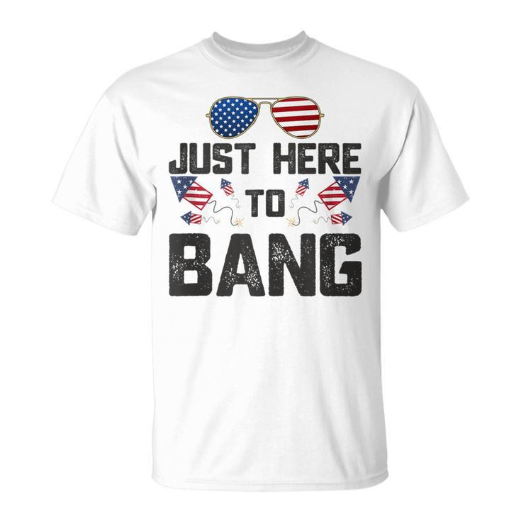 Fourth Of July 4Th Fireworks Just Here To Bang American Flag  Unisex T-Shirt