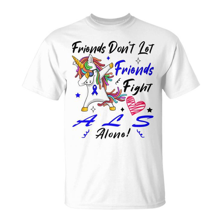 Friends Dont Let Friends Fight Als Alone  Unicorn Blue Ribbon  Amyotrophic Lateral Sclerosis Support  Als Awareness Unisex T-Shirt