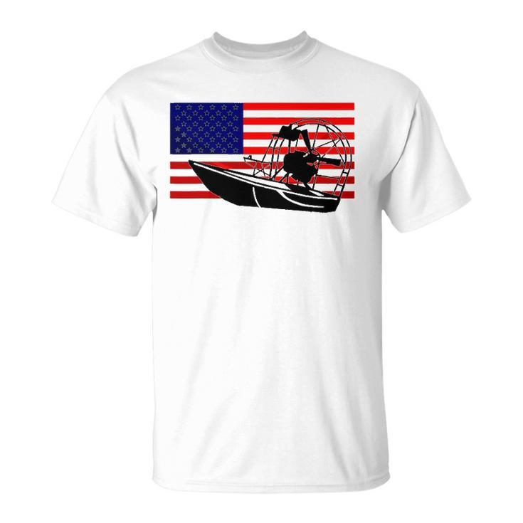 Funny Airboat Us Flag Gift For Men Cool 4Th Of July Captain Unisex T-Shirt