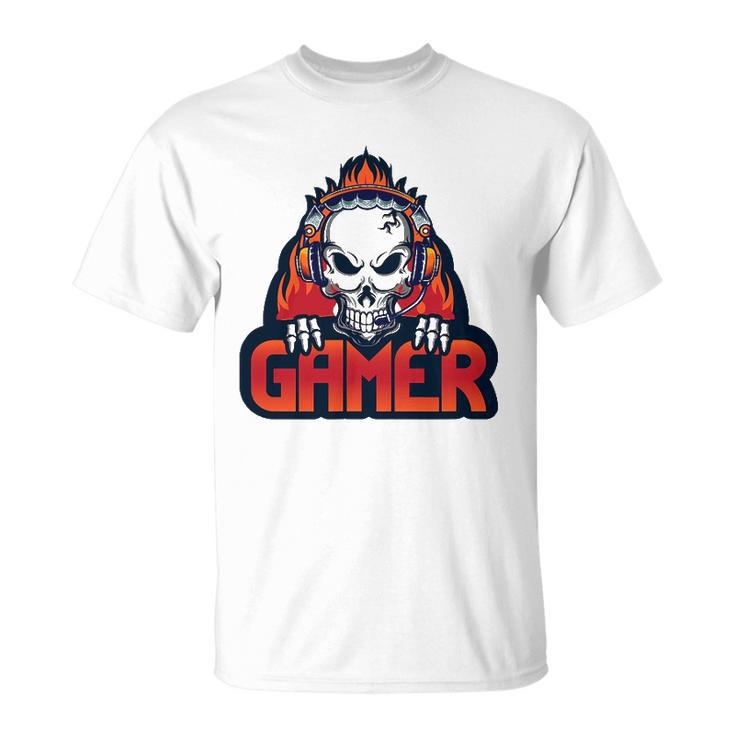 Gaming Headset Design With Skull Unisex T-Shirt