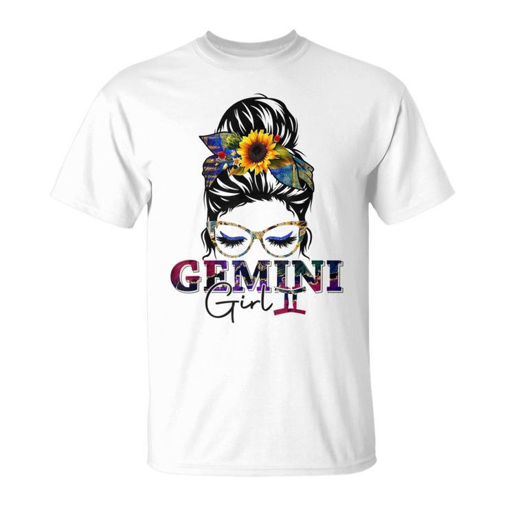 Gemini Girl Birthday Messy Bun Hair Sunflower  Unisex T-Shirt