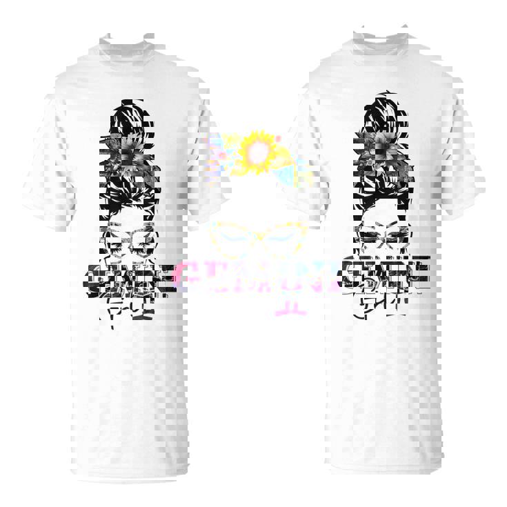 Gemini Girl Birthday Messy Bun Hair Sunflower  Unisex T-Shirt