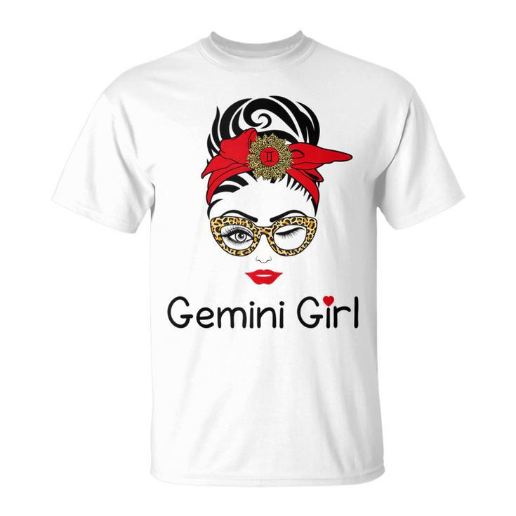 Gemini Girl  Leopard Sunflower Zodiac Birthday Girl  Unisex T-Shirt