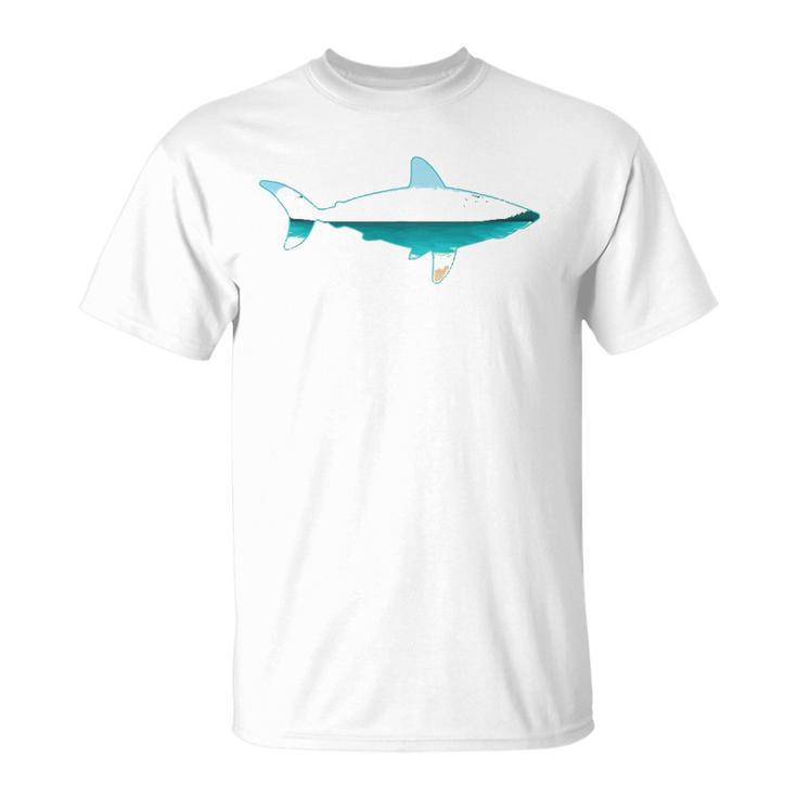 Great White Shark Print With Landscape - Shark Lover Unisex T-Shirt