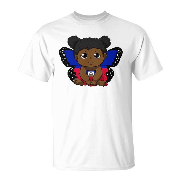 Haiti Haitian Love Flag Princess Girl Kid Wings Butterfly Unisex T-Shirt