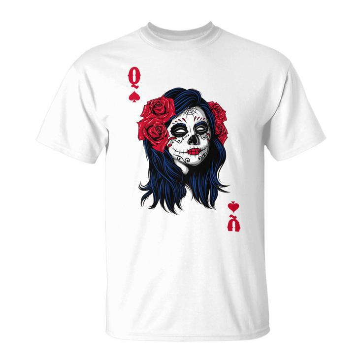 Halloween Sugar Skull With Red Floral Halloween Gift By Mesa Cute Unisex T-Shirt