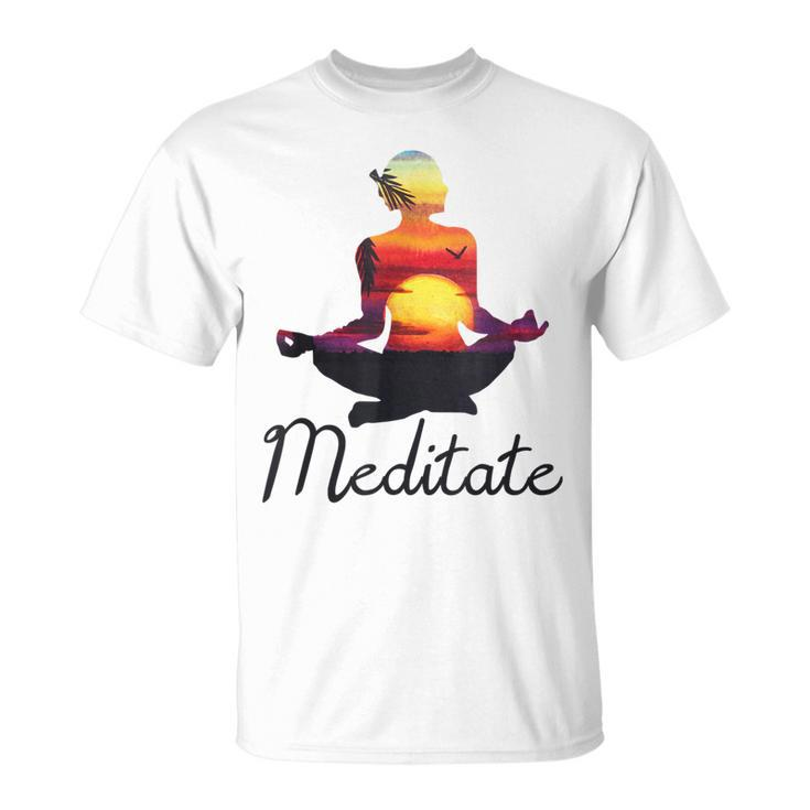 I Meditate T  Yoga Pose Tropical Sunrise Meditation V2 Unisex T-Shirt