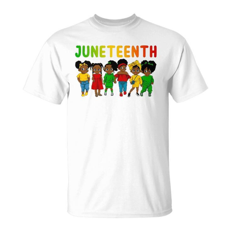 Juneteenth Celebrating 1865 Ancestors Cute Black Girls Kids Unisex T-Shirt