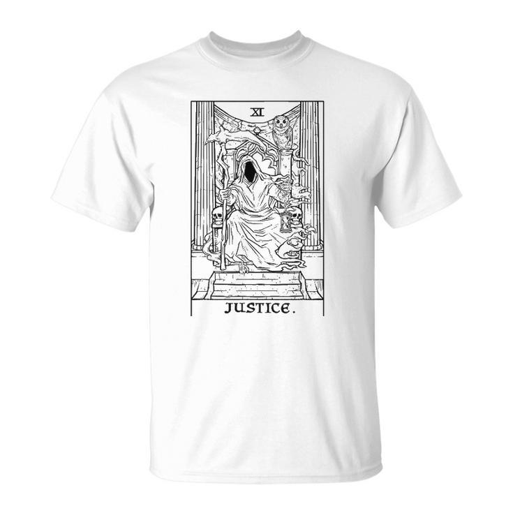 Justice Tarot Card Grim Reaper Halloween Horror Occult Goth Unisex T-Shirt