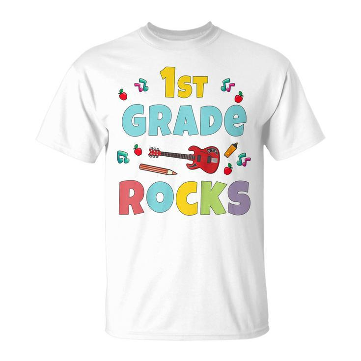 Kids 1St Grade Rocks 1St Day Of School Back To School Guitar Cute  Unisex T-Shirt