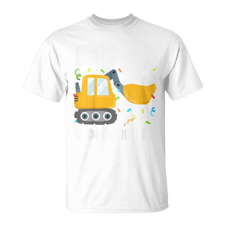Kids Construction Truck 2Nd Birthday Boy 2 Two Year Old Excavator  Unisex T-Shirt