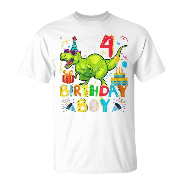 Kids Rawr Im 4Th Birthday Boy Dinosaur T-Rex 4 Years Old  Unisex T-Shirt