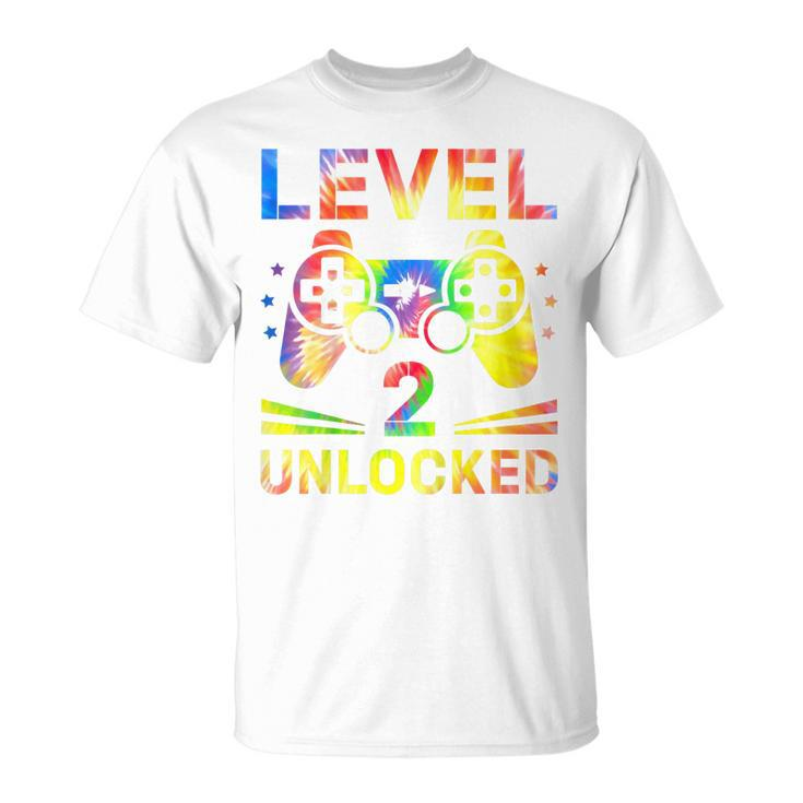 Kids Tie Dye Level 2 Unlocked Gamer 2 Year Old 2Nd Birthday  Unisex T-Shirt