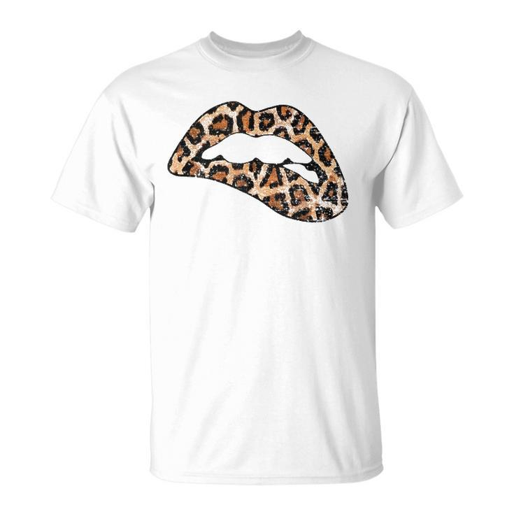 Leopard Print Lips Biting Lip Trendy Lips Animal Print  Unisex T-Shirt