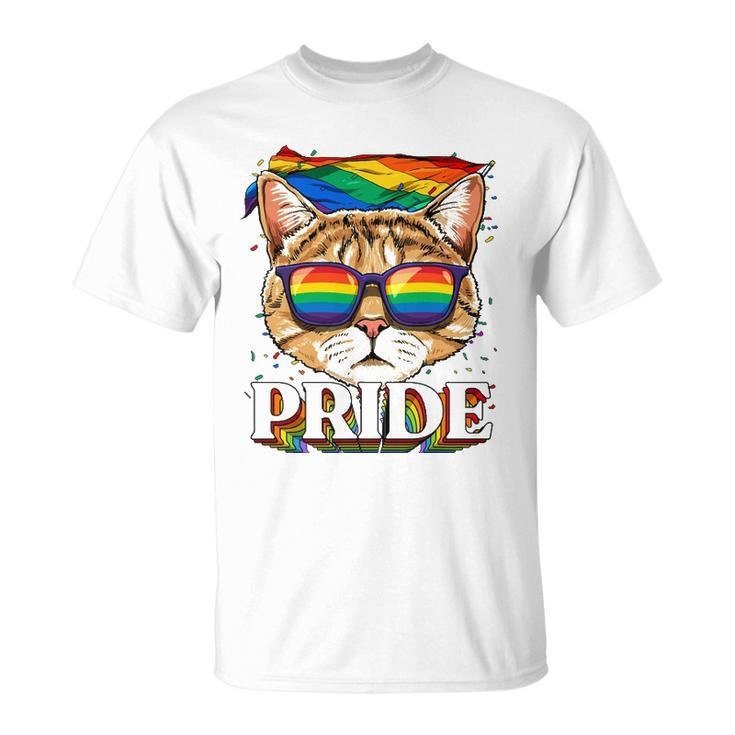 Lgbt Cat Gay Pride Lgbtq Rainbow Flag Sunglasses Unisex T-Shirt
