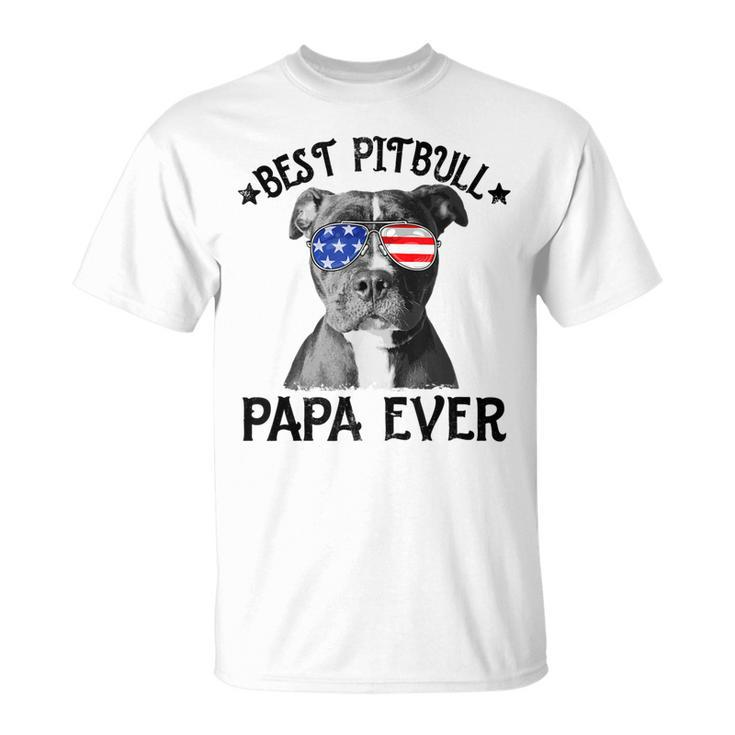 Mens Best Pitbull Papa Ever Dog Dad American Flag 4Th Of July  Unisex T-Shirt