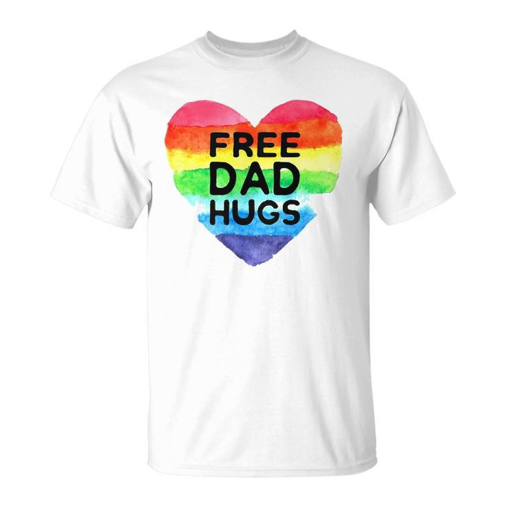 Mens Free Dad Hugs  Rainbow Heart Flag Gay Lgbt Pride Month Unisex T-Shirt
