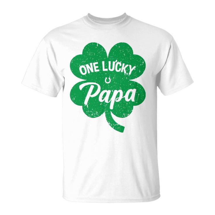 Mens One Lucky Papa Shamrock Four Leaf Clover St Patricks Day Mom Unisex T-Shirt
