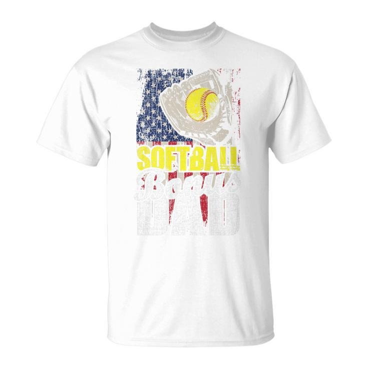 Mens Patriotic Softball Bonus Dad 4Th Of July   Unisex T-Shirt