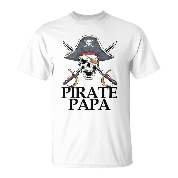 Mens Pirate Papa Captain Sword Gift Funny Halloween Unisex T-Shirt