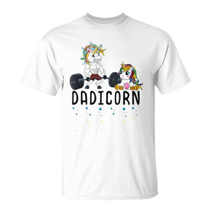 Mens White Dadicorn Unicorn Dad Fitness Gym Weightlifting  Unisex T-Shirt