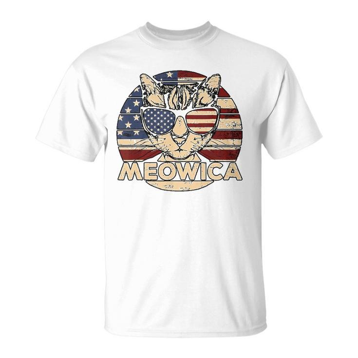 Meowica American Cat 4Th Of July Flag Sunglasses Plus Size Unisex T-Shirt