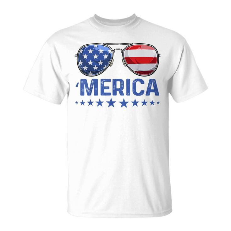 Merica Patriotic Usa Flag Sunglusses 4Th Of July Usa  Unisex T-Shirt