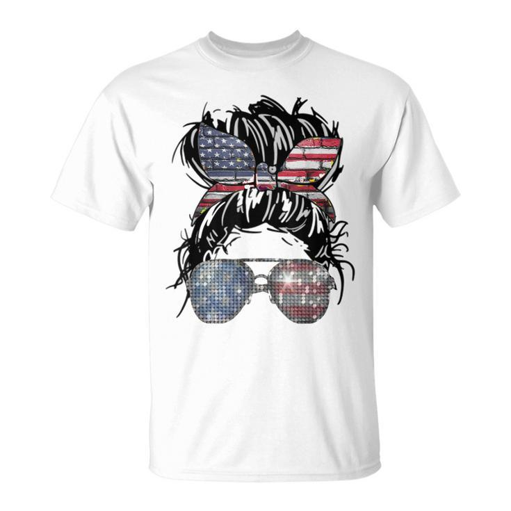Messy Bun American Flag Glasses 4Th Of July Patriotic  Unisex T-Shirt
