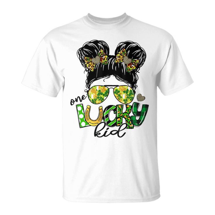 One Lucky Kid Messy Bun Shamrock St Patricks Day Unisex T-Shirt