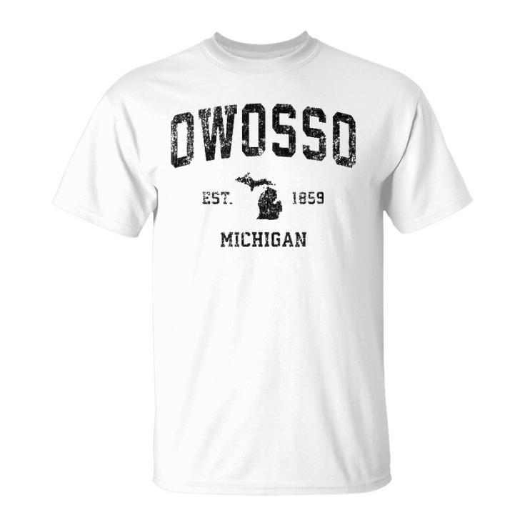 Owosso Michigan Mi Vintage Sports Black Print T-shirt