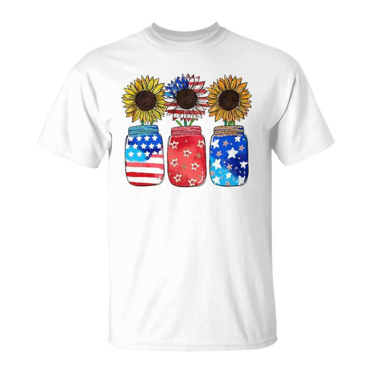 Patriotic Jar Sunflower American Flag Funny 4Th Of July Unisex T-Shirt