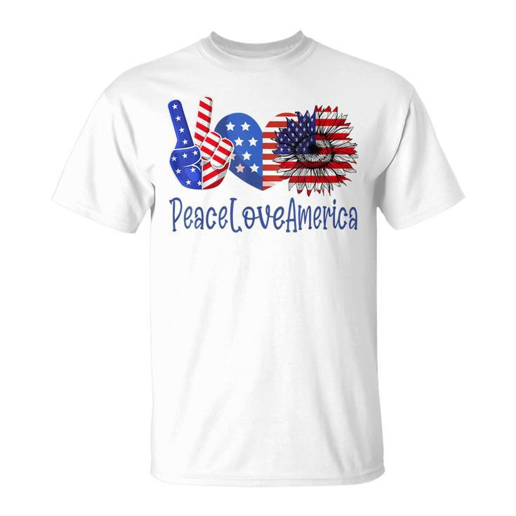 Peace Love America 4Th July Patriotic Sunflower Heart Sign  V3 Unisex T-Shirt