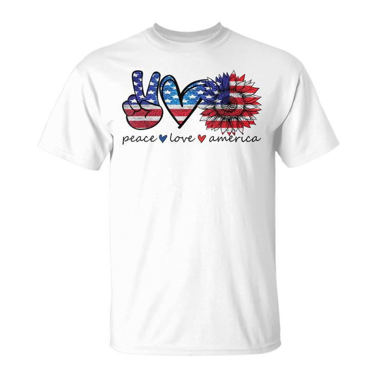 Peace Love America Flag Sunflower 4Th Of July Memorial Day  Unisex T-Shirt