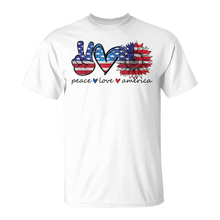 Peace Love America Flag Sunflower 4Th Of July Memorial Day  V2 Unisex T-Shirt