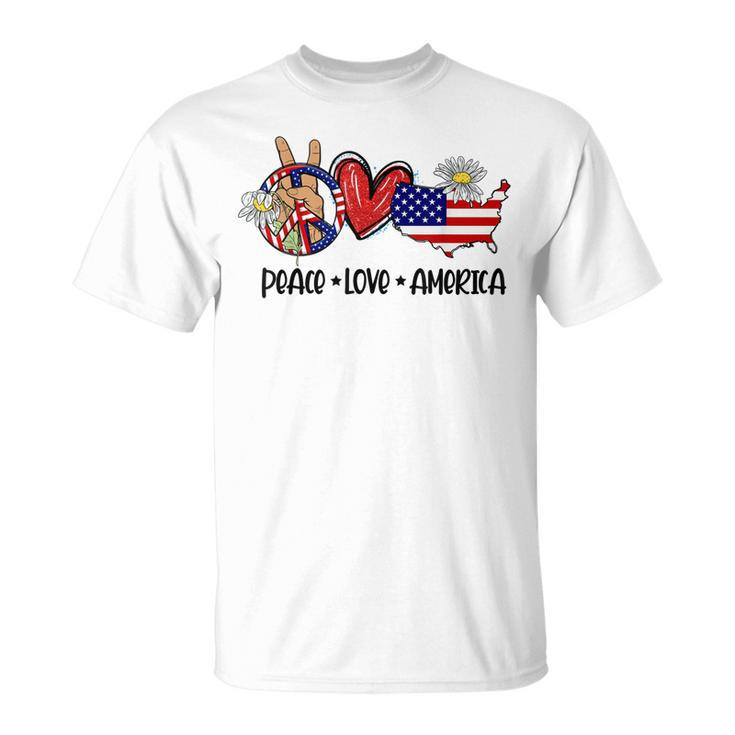 Peace Love America Usa Map Daisy Patriotic 4Th Of July  Unisex T-Shirt