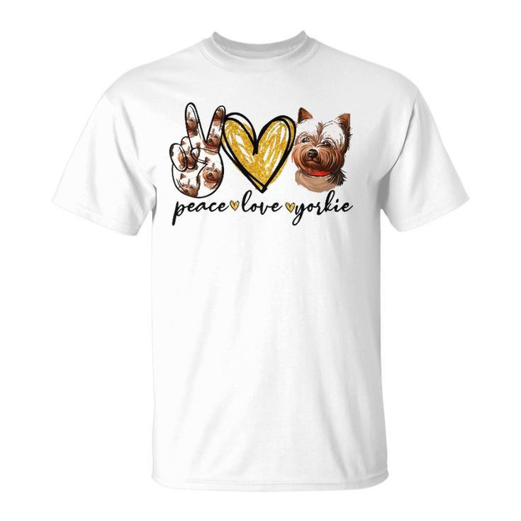 Peace Love Yorkie Dog Lovers Yorkshire Terrier Dad Mom Gift Unisex T-Shirt