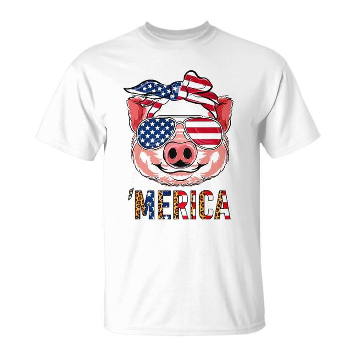 Pig Merica 4Th Of July American Flag Leopard Funny Girls Kid Unisex T-Shirt
