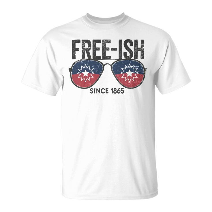 Premium Free-Ish Juneteenth Celebrate Black Freedom Free-Ish 1865 Messy Bun Afro Mom   Unisex T-Shirt