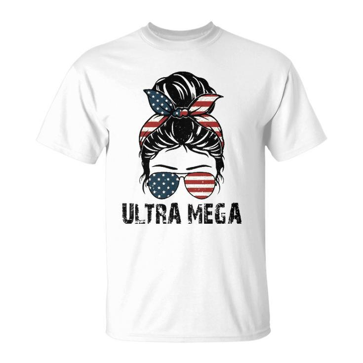 Pro Trump Ultra Maga Messy Bun Vintage Usa Flag Unisex T-Shirt