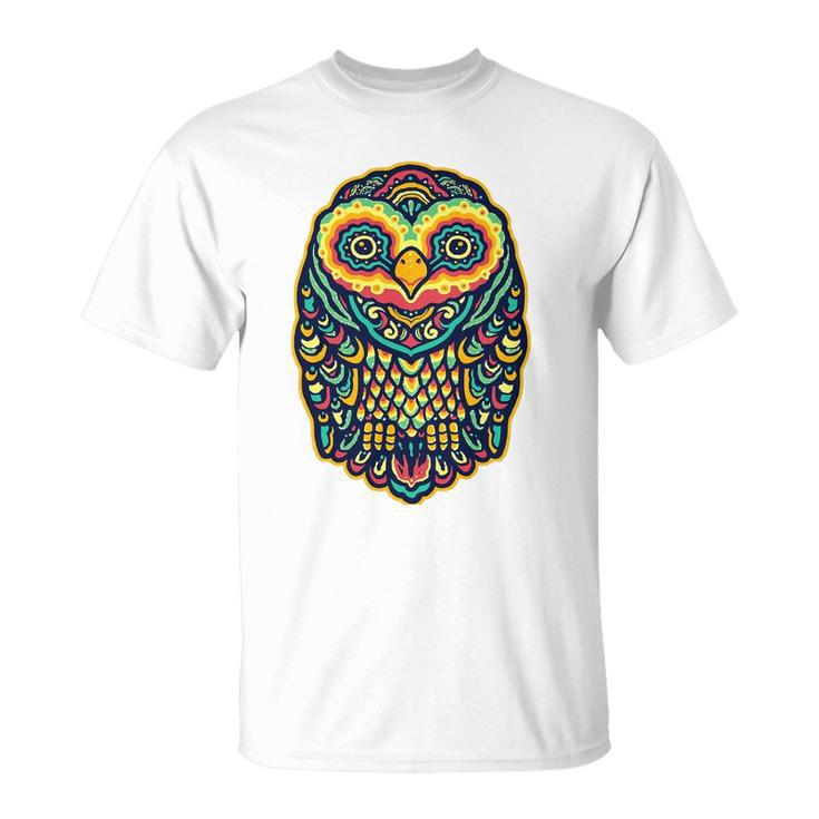 Psychedelic Owl Art Trippy Colors Colorful Rave Party Bird Unisex T-Shirt