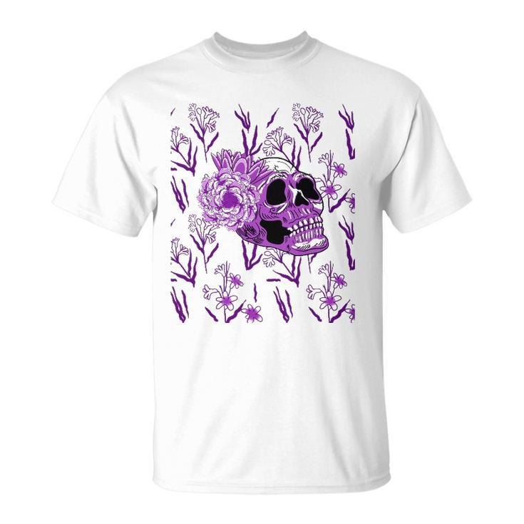 Purple Skull Flower Cool Floral Scary Halloween Gothic Theme Unisex T-Shirt