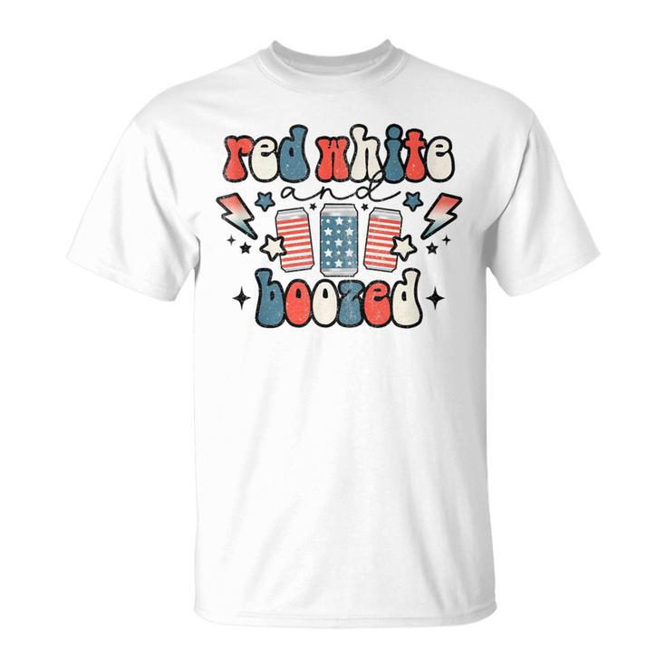 Red White & Booze Summer Funny Drinking 4Th Of July Usa Flag  Unisex T-Shirt