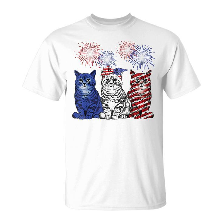 Red White Blue Cats Usa Flag Fireworks 4Th Of July Patriotic  Unisex T-Shirt