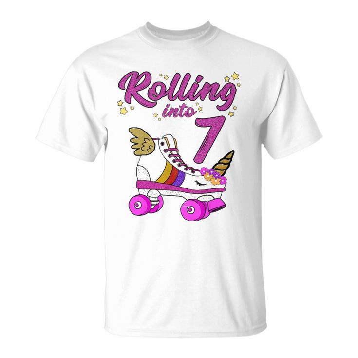 Rolling Into 7Th Birthday  Unicorn Roller Skate Party Unisex T-Shirt