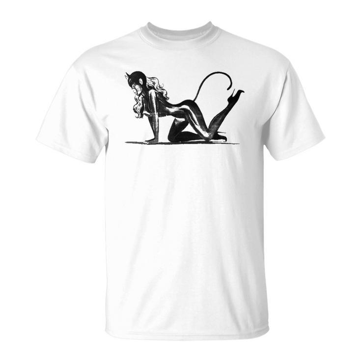 Sexy Catsuit Latex Black Cat Costume Cosplay Pin Up Girl  Unisex T-Shirt
