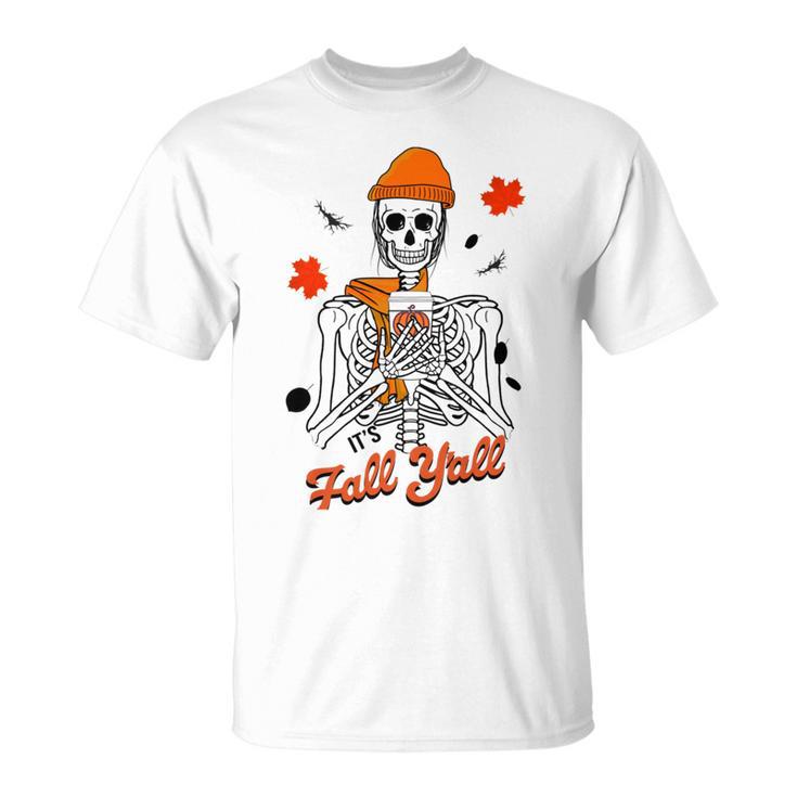 Skeleton It’S Fall Y’All Thanksgiving Funny Autumn Halloween Unisex T-Shirt