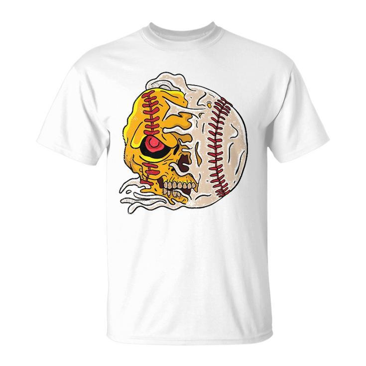 Skull Baseball Cool Skeleton Sports Player Pitcher Catcher Unisex T-Shirt