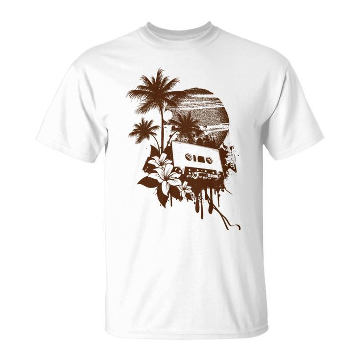 Summer Party Brown Palm Trees Flower Cassette Unisex T-Shirt