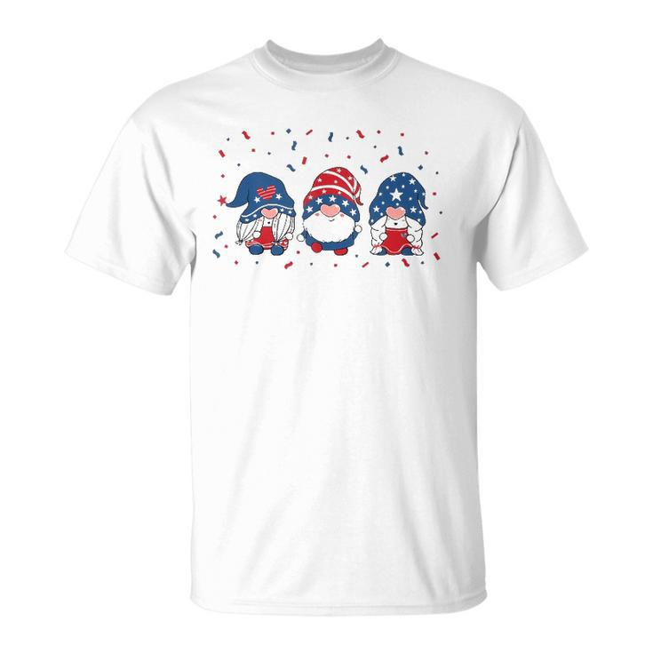 Three Gnomes Celebrating Independence Usa Day 4Th Of July  Unisex T-Shirt